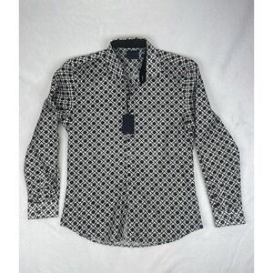 NWT Men's Clover Flocked LS Woven Shirt White Black Geometric Pattern Sz XL